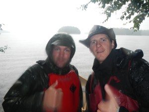 Mark and I caught in a down pour heading from Longer Lake to Big Trout Lake.  